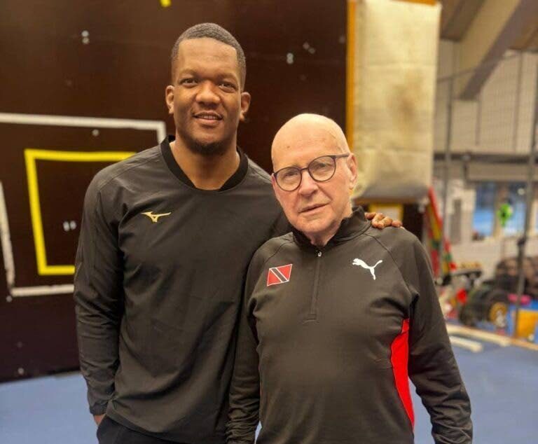 TT javelin star Keshorn Walcott with his German coach Dr Klaus Bartonietz at the World Javelin Conference in Kuortane, Finland in November. - Photo courtesy Keshorn Walcott (Image obtained at newsday.co.tt)